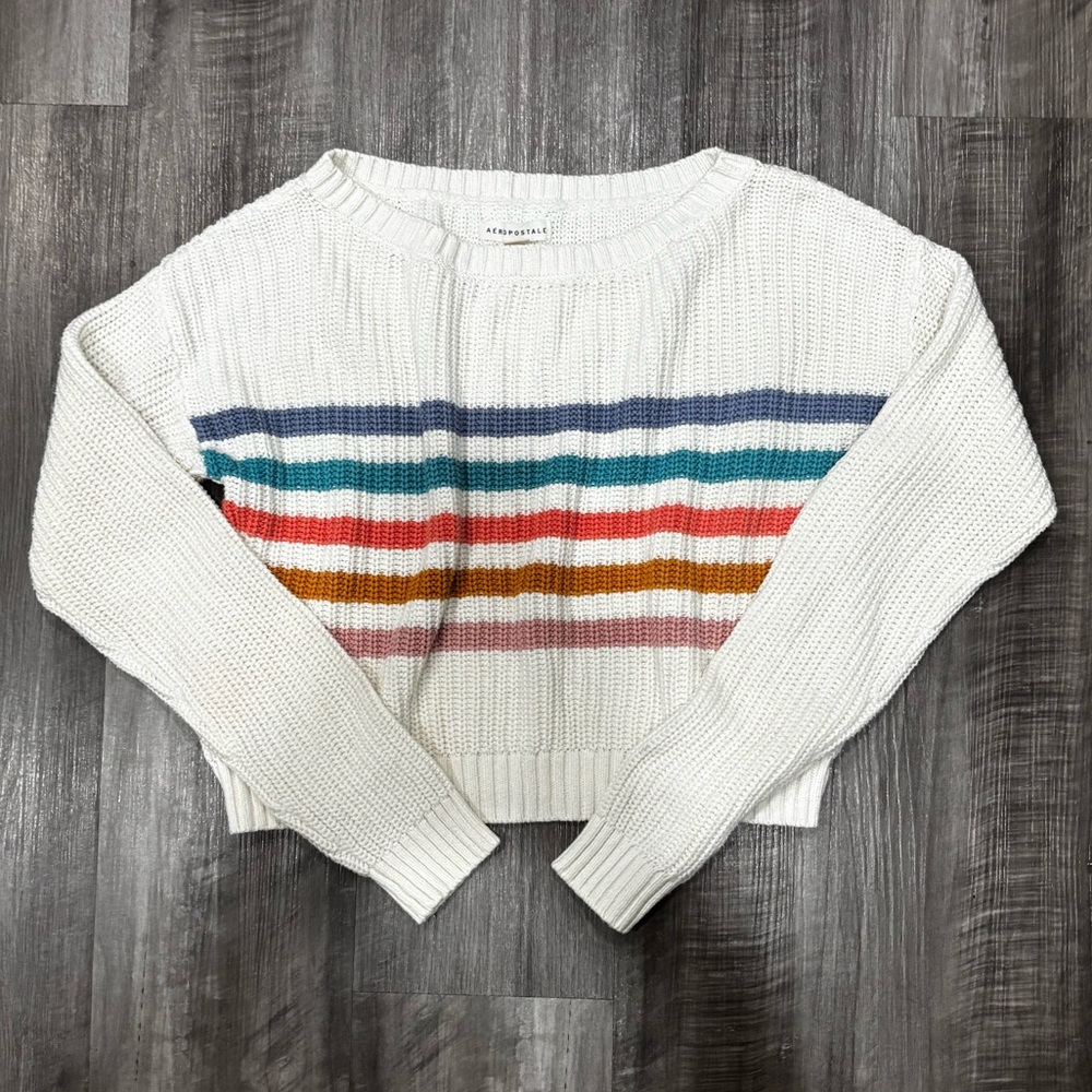 Aeropostale White Sweater with Colorful Stripes
